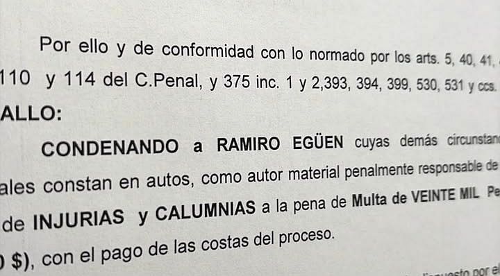 Condena a Ramiro Egüen